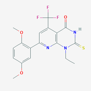 7-(2,5-dimethoxyphenyl)-1-ethyl-2-sulfanyl-5-(trifluoromethyl)pyrido[2,3-d]pyrimidin-4(1H)-one