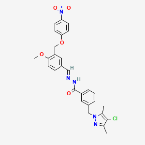 3-[(4-chloro-3,5-dimethyl-1H-pyrazol-1-yl)methyl]-N'-[(E)-{4-methoxy-3-[(4-nitrophenoxy)methyl]phenyl}methylidene]benzohydrazide