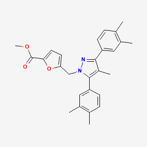 molecular formula C27H28N2O3 B10916138 methyl 5-{[3,5-bis(3,4-dimethylphenyl)-4-methyl-1H-pyrazol-1-yl]methyl}furan-2-carboxylate 