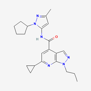 molecular formula C22H28N6O B10916260 N-(1-cyclopentyl-3-methyl-1H-pyrazol-5-yl)-6-cyclopropyl-1-propyl-1H-pyrazolo[3,4-b]pyridine-4-carboxamide 