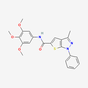 molecular formula C22H21N3O4S B10916361 3-methyl-1-phenyl-N-(3,4,5-trimethoxyphenyl)-1H-thieno[2,3-c]pyrazole-5-carboxamide 