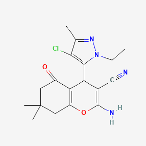 2-Amino-4-(4-chloro-1-ethyl-3-methyl-1H-pyrazol-5-yl)-7,7-dimethyl-5-oxo-5,6,7,8-tetrahydro-4H-chromene-3-carbonitrile