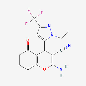 2-Amino-4-(1-ethyl-3-(trifluoromethyl)-1H-pyrazol-5-yl)-5-oxo-5,6,7,8-tetrahydro-4H-chromene-3-carbonitrile