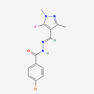 molecular formula C13H12BrFN4O B10916419 4-Bromo-N'-((5-fluoro-1,3-dimethyl-1H-pyrazol-4-yl)methylene)benzohydrazide 