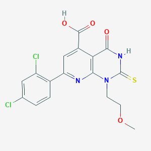 molecular formula C17H13Cl2N3O4S B10916506 7-(2,4-Dichlorophenyl)-1-(2-methoxyethyl)-4-oxo-2-sulfanyl-1,4-dihydropyrido[2,3-d]pyrimidine-5-carboxylic acid 