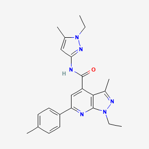 molecular formula C23H26N6O B10916544 1-ethyl-N-(1-ethyl-5-methyl-1H-pyrazol-3-yl)-3-methyl-6-(4-methylphenyl)-1H-pyrazolo[3,4-b]pyridine-4-carboxamide 