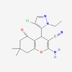 2-Amino-4-(4-chloro-1-ethyl-1H-pyrazol-5-YL)-7,7-dimethyl-5-oxo-5,6,7,8-tetrahydro-4H-chromen-3-YL cyanide