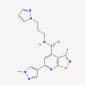 molecular formula C18H19N7O2 B10916628 3-methyl-6-(1-methyl-1H-pyrazol-4-yl)-N-[3-(1H-pyrazol-1-yl)propyl][1,2]oxazolo[5,4-b]pyridine-4-carboxamide 