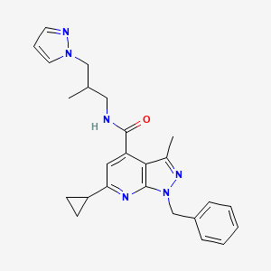 1-benzyl-6-cyclopropyl-3-methyl-N-[2-methyl-3-(1H-pyrazol-1-yl)propyl]-1H-pyrazolo[3,4-b]pyridine-4-carboxamide