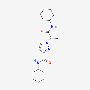 molecular formula C19H30N4O2 B10916701 N-cyclohexyl-1-[1-(cyclohexylamino)-1-oxopropan-2-yl]-1H-pyrazole-3-carboxamide 