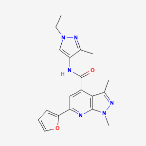 molecular formula C19H20N6O2 B10916732 N-(1-ethyl-3-methyl-1H-pyrazol-4-yl)-6-(furan-2-yl)-1,3-dimethyl-1H-pyrazolo[3,4-b]pyridine-4-carboxamide 