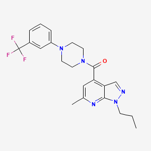 molecular formula C22H24F3N5O B10916778 (6-methyl-1-propyl-1H-pyrazolo[3,4-b]pyridin-4-yl){4-[3-(trifluoromethyl)phenyl]piperazin-1-yl}methanone 