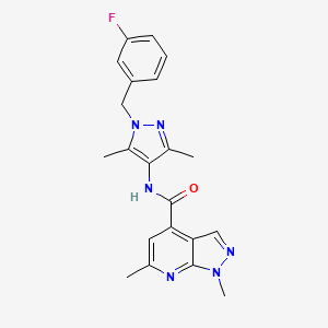 molecular formula C21H21FN6O B10916791 N-[1-(3-fluorobenzyl)-3,5-dimethyl-1H-pyrazol-4-yl]-1,6-dimethyl-1H-pyrazolo[3,4-b]pyridine-4-carboxamide 