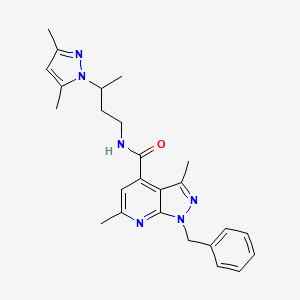 molecular formula C25H30N6O B10916795 1-benzyl-N-[3-(3,5-dimethyl-1H-pyrazol-1-yl)butyl]-3,6-dimethyl-1H-pyrazolo[3,4-b]pyridine-4-carboxamide 