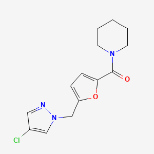 molecular formula C14H16ClN3O2 B10917042 {5-[(4-chloro-1H-pyrazol-1-yl)methyl]furan-2-yl}(piperidin-1-yl)methanone 