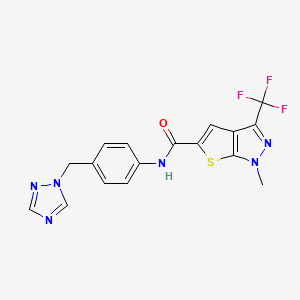 1-methyl-N-[4-(1H-1,2,4-triazol-1-ylmethyl)phenyl]-3-(trifluoromethyl)-1H-thieno[2,3-c]pyrazole-5-carboxamide