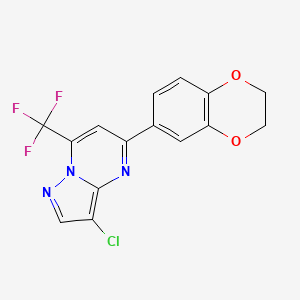 molecular formula C15H9ClF3N3O2 B10917067 3-Chloro-5-(2,3-dihydro-1,4-benzodioxin-6-yl)-7-(trifluoromethyl)pyrazolo[1,5-a]pyrimidine 