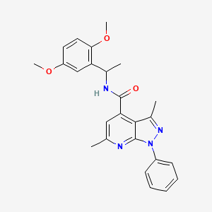 molecular formula C25H26N4O3 B10917176 N-[1-(2,5-dimethoxyphenyl)ethyl]-3,6-dimethyl-1-phenyl-1H-pyrazolo[3,4-b]pyridine-4-carboxamide 