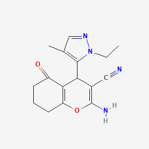 molecular formula C16H18N4O2 B10917230 2-amino-4-(1-ethyl-4-methyl-1H-pyrazol-5-yl)-5-oxo-5,6,7,8-tetrahydro-4H-chromene-3-carbonitrile 