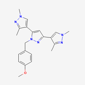 molecular formula C21H24N6O B10917251 3,5-bis(1,3-dimethylpyrazol-4-yl)-1-[(4-methoxyphenyl)methyl]pyrazole 