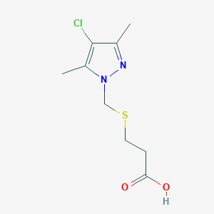 molecular formula C9H13ClN2O2S B10917283 3-{[(4-chloro-3,5-dimethyl-1H-pyrazol-1-yl)methyl]sulfanyl}propanoic acid 