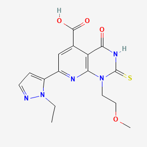 7-(1-ethyl-1H-pyrazol-5-yl)-1-(2-methoxyethyl)-4-oxo-2-sulfanyl-1,4-dihydropyrido[2,3-d]pyrimidine-5-carboxylic acid