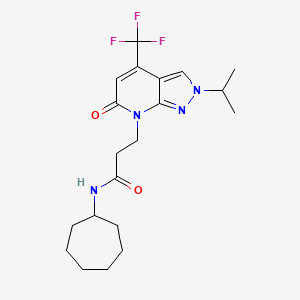 N-cycloheptyl-3-[6-oxo-2-(propan-2-yl)-4-(trifluoromethyl)-2,6-dihydro-7H-pyrazolo[3,4-b]pyridin-7-yl]propanamide