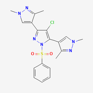 molecular formula C19H19ClN6O2S B10917394 1-(benzenesulfonyl)-4-chloro-3,5-bis(1,3-dimethylpyrazol-4-yl)pyrazole 