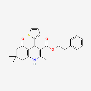 2-Phenylethyl 2,7,7-trimethyl-5-oxo-4-(thiophen-2-yl)-1,4,5,6,7,8-hexahydroquinoline-3-carboxylate