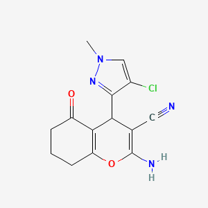 2-Amino-4-(4-chloro-1-methyl-1H-pyrazol-3-YL)-5-oxo-5,6,7,8-tetrahydro-4H-chromen-3-YL cyanide