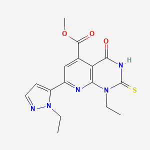 methyl 1-ethyl-7-(1-ethyl-1H-pyrazol-5-yl)-4-oxo-2-sulfanyl-1,4-dihydropyrido[2,3-d]pyrimidine-5-carboxylate