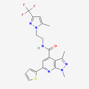 1,3-dimethyl-N-{2-[5-methyl-3-(trifluoromethyl)-1H-pyrazol-1-yl]ethyl}-6-(thiophen-2-yl)-1H-pyrazolo[3,4-b]pyridine-4-carboxamide