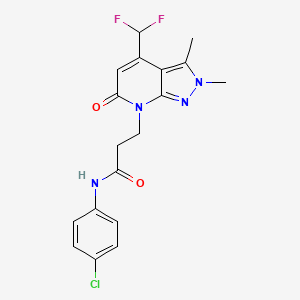 molecular formula C18H17ClF2N4O2 B10917766 N-(4-chlorophenyl)-3-[4-(difluoromethyl)-2,3-dimethyl-6-oxo-2,6-dihydro-7H-pyrazolo[3,4-b]pyridin-7-yl]propanamide 