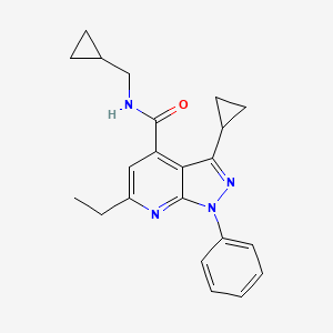 molecular formula C22H24N4O B10917850 3-cyclopropyl-N-(cyclopropylmethyl)-6-ethyl-1-phenyl-1H-pyrazolo[3,4-b]pyridine-4-carboxamide 