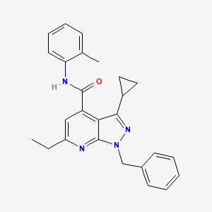 1-benzyl-3-cyclopropyl-6-ethyl-N-(2-methylphenyl)-1H-pyrazolo[3,4-b]pyridine-4-carboxamide