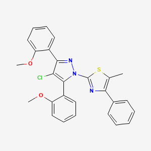 molecular formula C27H22ClN3O2S B10918008 2-[4-chloro-3,5-bis(2-methoxyphenyl)-1H-pyrazol-1-yl]-5-methyl-4-phenyl-1,3-thiazole 