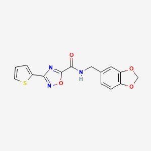 molecular formula C15H11N3O4S B10918074 N-(1,3-benzodioxol-5-ylmethyl)-3-(thiophen-2-yl)-1,2,4-oxadiazole-5-carboxamide 