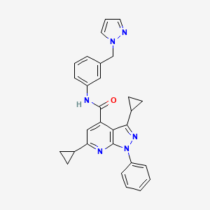 molecular formula C29H26N6O B10918088 3,6-dicyclopropyl-1-phenyl-N-[3-(1H-pyrazol-1-ylmethyl)phenyl]-1H-pyrazolo[3,4-b]pyridine-4-carboxamide 