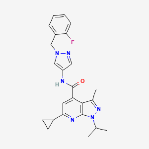 molecular formula C24H25FN6O B10918129 6-cyclopropyl-N-[1-(2-fluorobenzyl)-1H-pyrazol-4-yl]-3-methyl-1-(propan-2-yl)-1H-pyrazolo[3,4-b]pyridine-4-carboxamide 