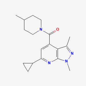 molecular formula C18H24N4O B10918205 (6-cyclopropyl-1,3-dimethyl-1H-pyrazolo[3,4-b]pyridin-4-yl)(4-methylpiperidin-1-yl)methanone 