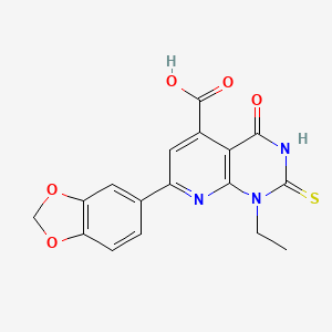 molecular formula C17H13N3O5S B10918220 7-(1,3-Benzodioxol-5-yl)-1-ethyl-4-oxo-2-sulfanyl-1,4-dihydropyrido[2,3-d]pyrimidine-5-carboxylic acid 