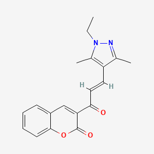 molecular formula C19H18N2O3 B10918252 3-[(2E)-3-(1-ethyl-3,5-dimethyl-1H-pyrazol-4-yl)prop-2-enoyl]-2H-chromen-2-one 