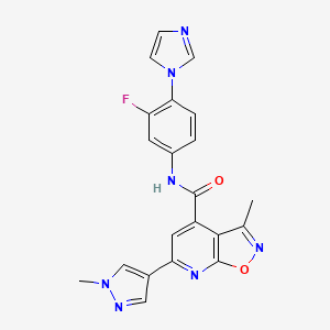 molecular formula C21H16FN7O2 B10918268 N-[3-fluoro-4-(1H-imidazol-1-yl)phenyl]-3-methyl-6-(1-methyl-1H-pyrazol-4-yl)[1,2]oxazolo[5,4-b]pyridine-4-carboxamide 