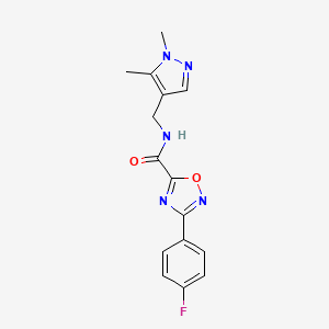 molecular formula C15H14FN5O2 B10918287 N-[(1,5-dimethyl-1H-pyrazol-4-yl)methyl]-3-(4-fluorophenyl)-1,2,4-oxadiazole-5-carboxamide 