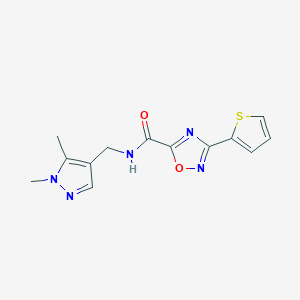 molecular formula C13H13N5O2S B10918297 N-[(1,5-dimethyl-1H-pyrazol-4-yl)methyl]-3-(thiophen-2-yl)-1,2,4-oxadiazole-5-carboxamide CAS No. 1005588-06-6