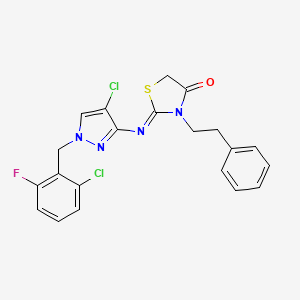 (2Z)-2-{[4-chloro-1-(2-chloro-6-fluorobenzyl)-1H-pyrazol-3-yl]imino}-3-(2-phenylethyl)-1,3-thiazolidin-4-one