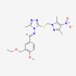 3-{[(3,5-dimethyl-4-nitro-1H-pyrazol-1-yl)methyl]sulfanyl}-N-{(E)-[3-(ethoxymethyl)-4-methoxyphenyl]methylidene}-5-methyl-4H-1,2,4-triazol-4-amine