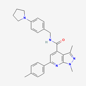 molecular formula C27H29N5O B10918525 1,3-dimethyl-6-(4-methylphenyl)-N-[4-(pyrrolidin-1-yl)benzyl]-1H-pyrazolo[3,4-b]pyridine-4-carboxamide 