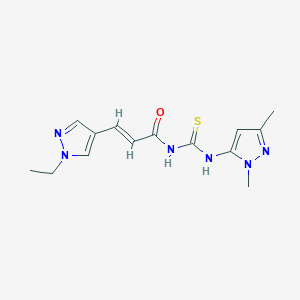 molecular formula C14H18N6OS B10918581 (2E)-N-[(1,3-dimethyl-1H-pyrazol-5-yl)carbamothioyl]-3-(1-ethyl-1H-pyrazol-4-yl)prop-2-enamide 