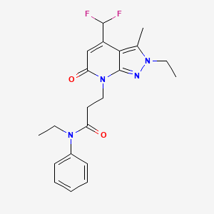 molecular formula C21H24F2N4O2 B10918646 3-[4-(difluoromethyl)-2-ethyl-3-methyl-6-oxo-2,6-dihydro-7H-pyrazolo[3,4-b]pyridin-7-yl]-N-ethyl-N-phenylpropanamide 